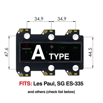TronicalTune A automatic guitar tuner mounting plate with labeled dimensions and tuning peg hole positions