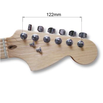 Guitar headstock with 122 mm spacing marked for checking TronicalTune C guitar tuner compatibility