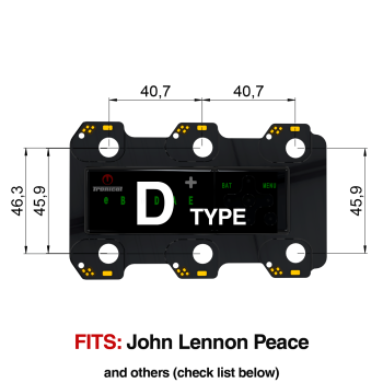TronicalTune D automatic guitar tuner mounting plate with labeled dimensions and tuning peg hole positions