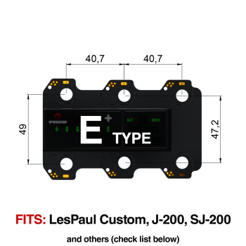 TronicalTune E automatic guitar tuner mounting plate with labeled dimensions and tuning peg hole positions