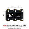 TronicalTune E1 automatic guitar tuner - mounting dimensions TronicalTune E1 automatic guitar tuner mounting plate with labeled dimensions and tuning peg hole positions