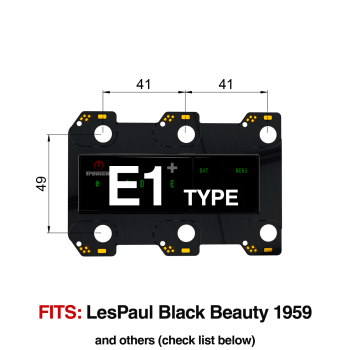 TronicalTune E1 automatic guitar tuner mounting plate with labeled dimensions and tuning peg hole positions