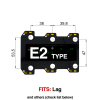 TronicalTune E2 automatic guitar tuner - mounting dimensions TronicalTune E2 automatic guitar tuner mounting plate with labeled dimensions and tuning peg hole positions
