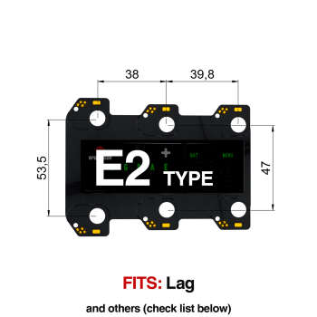 TronicalTune E2 automatic guitar tuner mounting plate with labeled dimensions and tuning peg hole positions