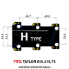 TronicalTune H automatic guitar tuner mounting plate with labeled dimensions and tuning peg hole positions