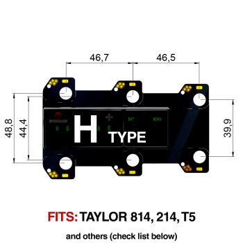TronicalTune H automatic guitar tuner mounting plate with labeled dimensions and tuning peg hole positions