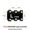 TronicalTune L automatic guitar tuner mounting plate with labeled dimensions and tuning peg hole positions
