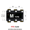 TronicalTune M automatic guitar tuner - mounting dimensions TronicalTune M automatic guitar tuner mounting plate with labeled dimensions and tuning peg hole positions