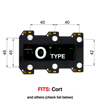 TronicalTune O automatic guitar tuner - mounting dimensions TronicalTune O automatic guitar tuner mounting plate with labeled dimensions and tuning peg hole positions