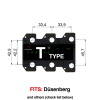 TronicalTune T automatic guitar tuner - mounting dimensions TronicalTune T automatic guitar tuner mounting plate with labeled dimensions and tuning peg hole positions