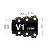 TronicalTune V1 automatic guitar tuner mounting plate with labeled dimensions and tuning peg hole positions