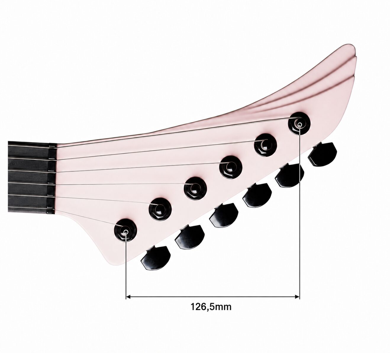 TronicalTune C3 guitar tuner - headstock fit 126.5 mm Guitar headstock with 126.5 mm spacing marked for checking TronicalTune C3 guitar tuner compatibility