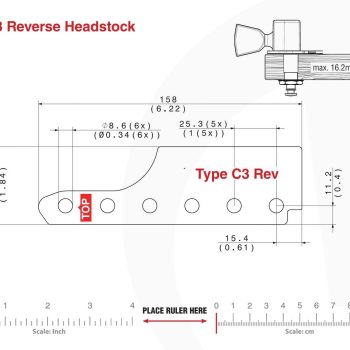 C3 Type Tronicaltune Guitar Tuner Technical mounting template with hole spacing and dimensions for the TronicalTune C3 automatic guitar tuner