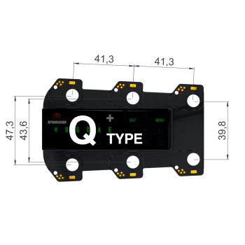 TronicalTune Q automatic guitar tuner mounting plate with labeled dimensions and tuning peg hole positions