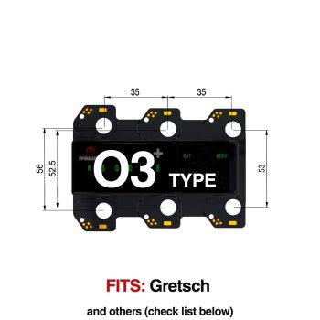 TronicalTune O3 automatic guitar tuner mounting plate with labeled dimensions and tuning peg hole positions