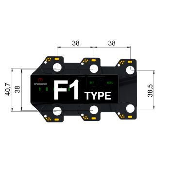 TronicalTune F1 automatic guitar tuner mounting plate with labeled dimensions and tuning peg hole positions