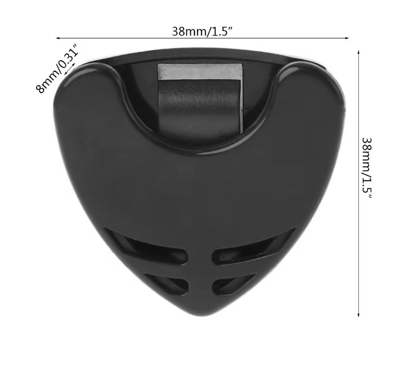 Guitar pick holder dimensions Black guitar pick holder with width and height measurements