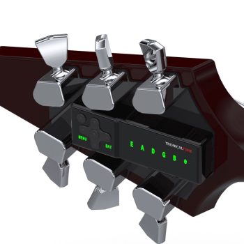 V Type Tronicaltune Guitar Tuner TronicalTune automatic guitar tuner mounted behind a V-style 3+3 guitar headstock with chrome motorized tuning pegs and Tulip keys